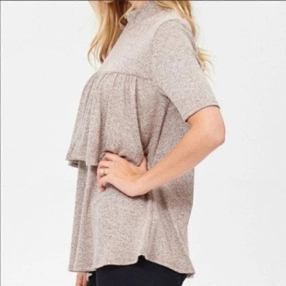 Ro&De Ruffle Mock Neck T-shirt Mocha Pink XS - Picture 1 of 9
